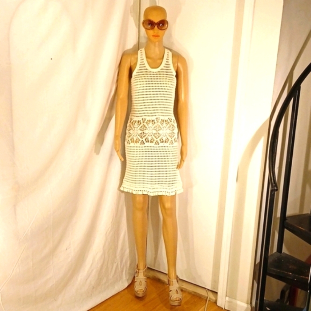 Tory Burch Cream Crochet Racerback Midi Dress